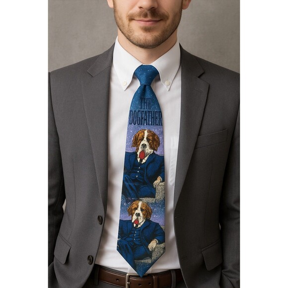 Vintage Big Dogs “The Dogfather” Silk Novelty Tie Funny Dog Necktie, Godfather - Picture 1 of 9